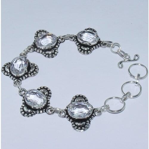 White Topas Bracelet Silver Overlay over Copper , 22.5cm, B0799