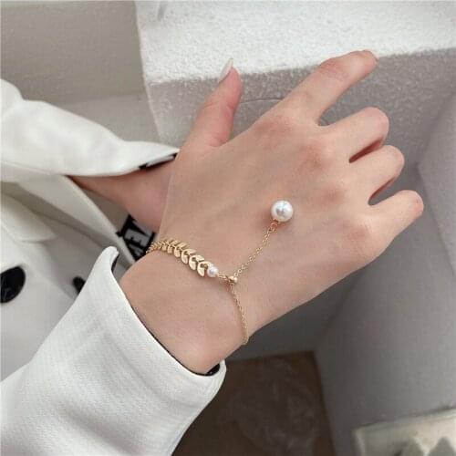 Pearl Wheat Shape Bracelets for Women Girl Fashion Simple Geometry Cute Asymmetry Gold Color Chain Jewelry Party Gift 2021 New
