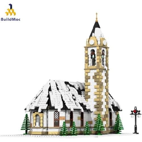 BuildmocChristmas House Tree Winter Village Church Castle Building Blocks City Street View Bricks Education Toys Gifts 2212 PCS