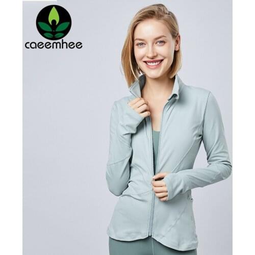 CAEEMHEE Running Sports Jacket Women Zipper Gym Fitness Training Tops Long Sleeve Yoga Shirts Workout Sweatshirts With Pockets