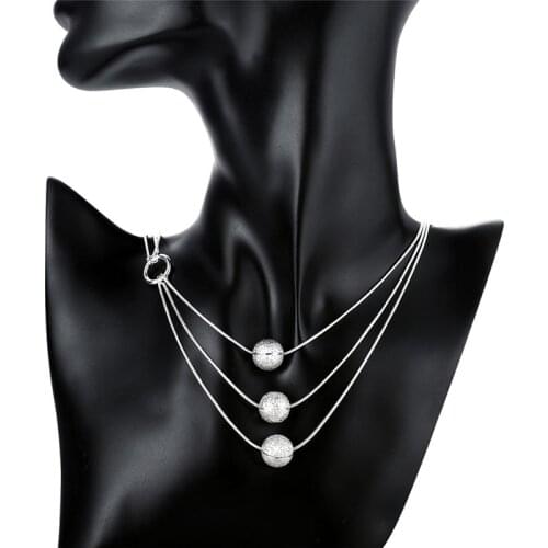 925 Silver Necklaces For Women 3 Layer Bead Pendant Necklace Snake Chains Collier Wedding Bridal Jewelry Accessories Bijoux
