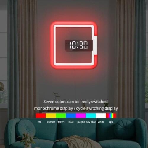 Digital Wall Clock Remote Control LED Mirror Wall Clock With Alarm/Temperature Ring Multicolor Light Home Decor Wall Watch 2021