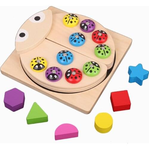 Childrens solid wood cartoon shape puzzle building block game toy parent-child interactive game toy