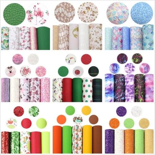 David angie 20*33cm Flower Flamingo Printed Glitter Faux Leather Sheet Vinyl Fabric ,DIY handmade materials,1Yc10246