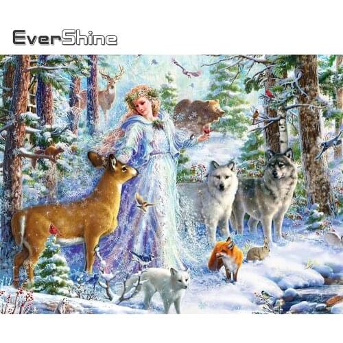 Evershine 5D DIY Diamond Embroidery Wolf Animal Cross Stitch Diamond Painting Woman Picture Rhinestones Mosaic Winter Home Decor