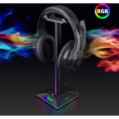 Gaming Headset Stand with 3.5mm 2 USB Ports RGB Headphones Holder Earphone Rack for Gamer Gaming Computer Desktop PC Accessories
