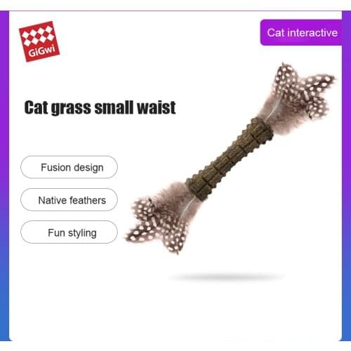 Gigwi Pet Toys Johnny Stick Series Cat Grass Small Waist Catnip Native Feather Toy for Cat Grind Teeth and Claws