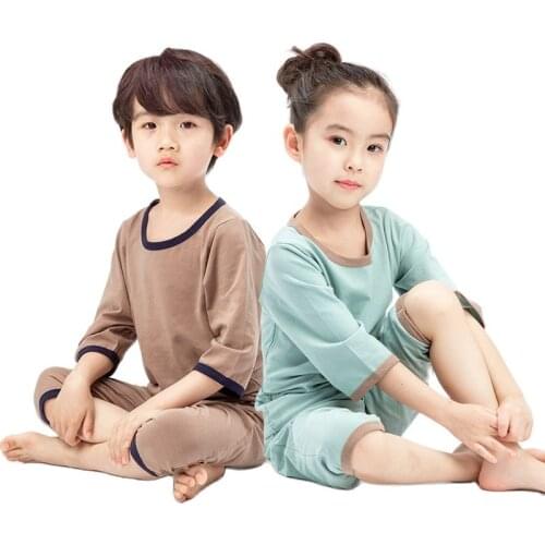 New Pajama Sets Spring Autumn Long Sleeve Nightwear 2Pcs Solid Color Casual Pyjamas Girls Boys Sleepwear Suit Baby Clothes