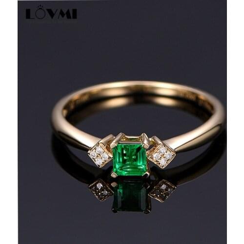 Korean Decor Ring Women Golden Emerald Green Jade Flower Ring Open Adjustable Square Shape For Gift Female Jewelry Accessories