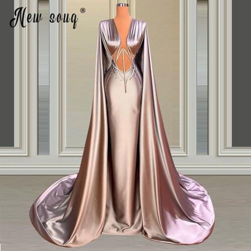 Red Carpet Runway Gowns Robes Women Purple Prom Dress with Cape Sleeve Long Tailing Celebrity Dresses Evening Party Gowns