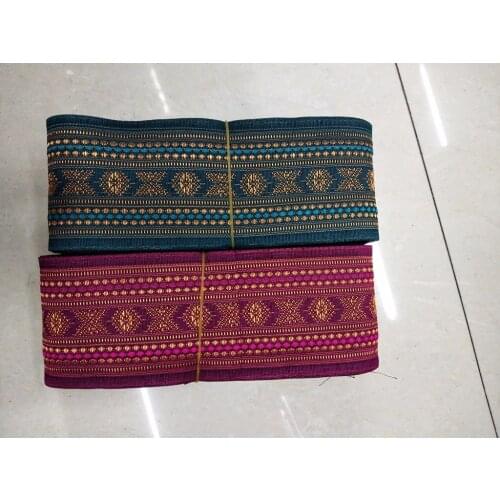 Wide 5cm 10yards/lot Polyester Woven Jacquard Ribbon Pink and blue background Geometric pattern for clothing accessory YS-2136