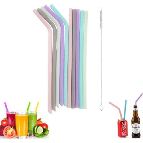 Reusable Food Grade Silicone Straws With Cleaning Brush Set Party Bar accessory 5 pcs Straight Bent Drinking Straw