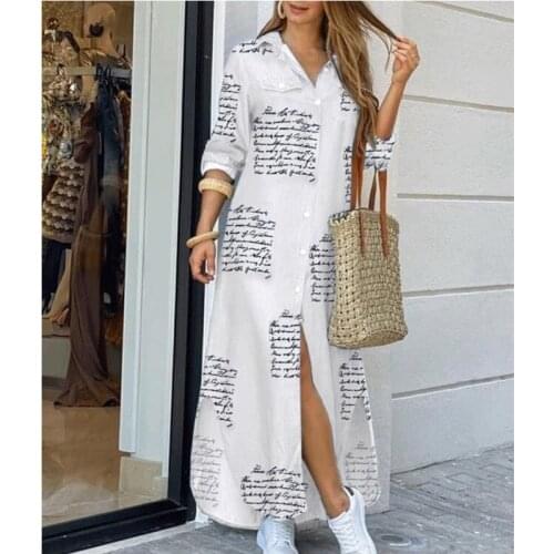 Fashion Womens Casual Loose Sexy Long Sleeve Pocket Button Shirt Print Dress Popular Single Breasted Dresses Ladies Clothes