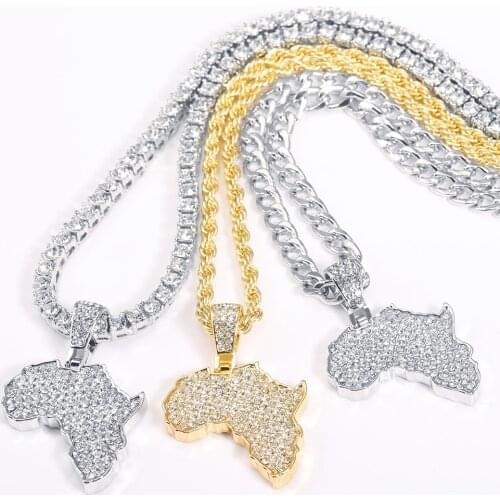 2021 Africa Map Pendant Necklace Women Men Silver Color/Gold Color Ethiopian Jewelry Wholesale African Map Hiphop Item