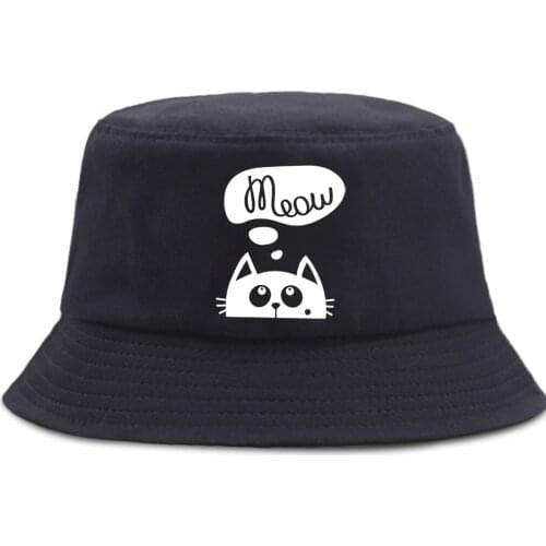 Anime Cat Cute Printing Fishermans Hat Outdoor Cotton Panama Caps Unisex Hip Hop Bucket Hats Foldable Sun Shade Fishing Cap
