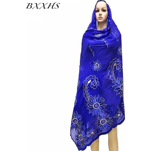 Ramadan New Fashion Turbans Cotton Hijab Scarf For Muslim Women African Dubai Islam Turban Headscarf Long Big Embroidery Shawls