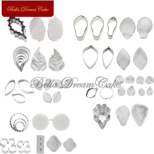18 sets Petals Leaves Texture Silicone Veiner Mould Stainless Steel Cutter Fondant Sugarcraft Flower Mold Cake Decorating Tool
