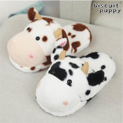 Cute Cartoon Milk Cow Plush Toys Shoes Kawaii Stuffed Cattle Doll Warm Women indoor Slippers Home House Lovely Gift for Girl