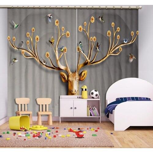 Modern bedroom curtains 3d curtains space deer bird Flowers kids bedding curtains 3d printed curtains