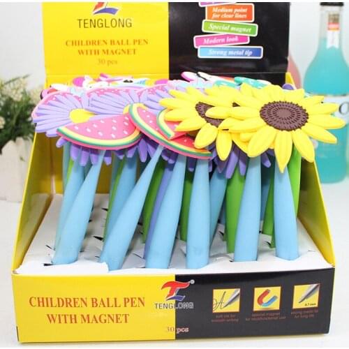 Student Ballpoint Pen School Promotional Gift PVC Soft Ballpoint Pen Sunflower Styling Pen Cartoon Fruit Creative Stationery Pen