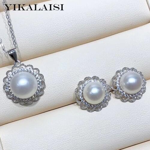 YIKALAISI 925 Sterling Silver Jewelry Pearl sets 2020 Fine Natural Pearl jewelry9-10mm/10-11mm sets For Women wholesale