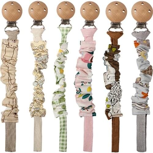Baby Printed Pacifier Clip Elastic Cotton Infant Newborn Dummy Holder Pacifier Chain Nipple Soother Eco-friendly Material
