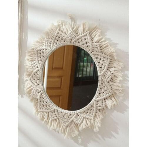 50cm Handmade Tapestry Makeup Mirror Wall Art Mirror Home Decoration Mirrors With Fringe Boho Round Mirror Home Wall Decoration