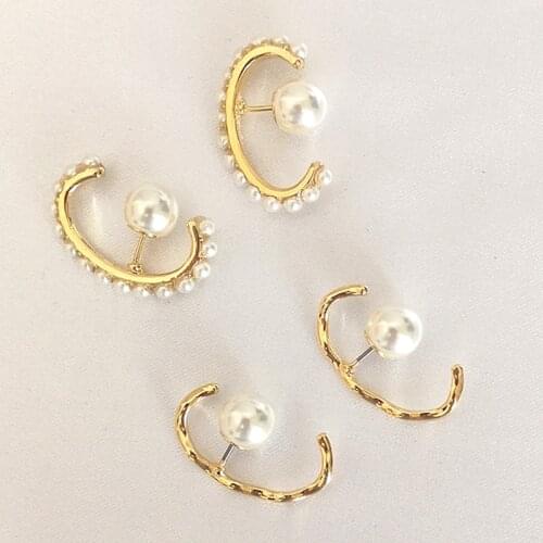 Simple Elegant Geometric C Shaped Pearl Stud Earrings For Women Party Jewelry Circle Zinc Alloy Imitation Pearl Earrings