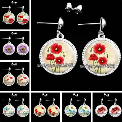 Red Poppies Flowers Women Dangle Earrings Vintage Red Flower Rose Girl Drop Earrings Stud Earrings Gift for Girlfriend or Wife