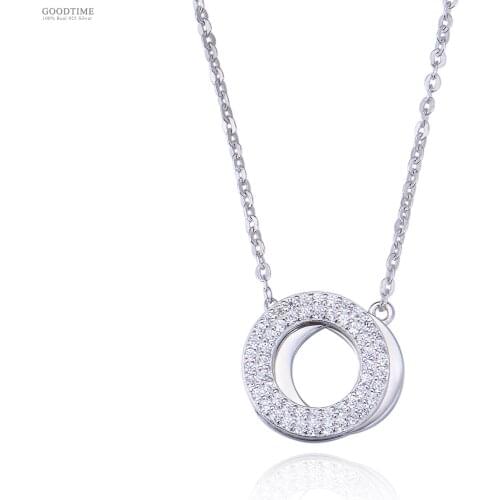 Fashion New Women Necklace Pure 925 Sterling Silver Double Circle Necklace Zircon Pendant For Girl Jewelry Accessories