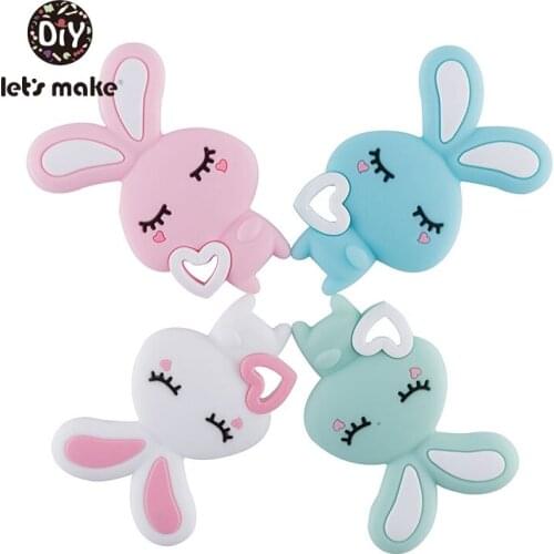 Lets Make 1pc Silicone Teether Rabbit Shape DIY Teething Necklace Charms Tiny Rod Baby Teeth Teethers Toys Bunny Patent Owner