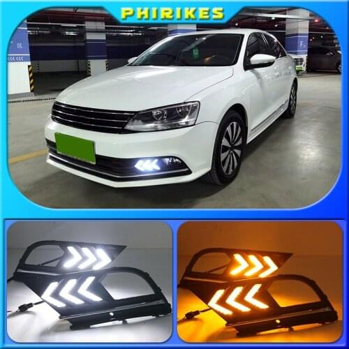 1 Pair LED Daytime Running Lights DRL and Streamer Turn Signal fog lamp for Volkswagen Jetta MK7 Sagitar 2015-2018