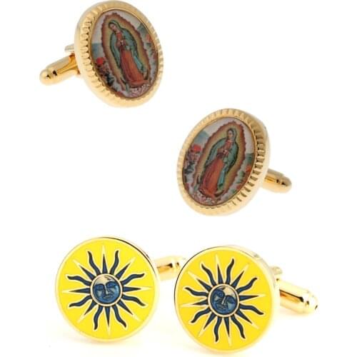 10pairs/lot Gold Sun God Cufflinks Oval Virgin Mary Photo Cuff Links Mens Jewelry Accessory Wholesale