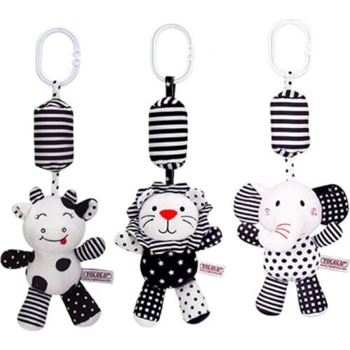 3Pcs Baby Car Seat Toy Soundable Hanging Plush Ring Toys for Crib Bar Rattle Teether with Animal Soft Plush Ring Bell