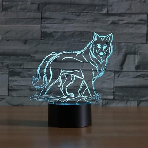 Wolf Shape 3D Night Light Table Lamp 3D Baby Sleep Children Bedroom Atmosphere USB 7 Colorful Animal Light Fixture Decor Gifts