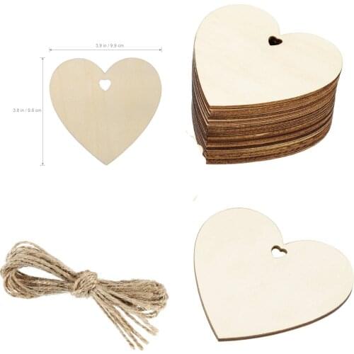 50pcs 100mm Wooden Love Heart Slices Blank Name Tags Wood Labels Art Craft Pieces for Wedding DIY Projects Card Making