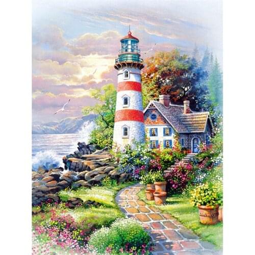 5D/3D DIY Architecture Diamond Painting Cross Stitch Lighthouse by the sea Crystal Needlework Diamond Embroidery handmade TY30