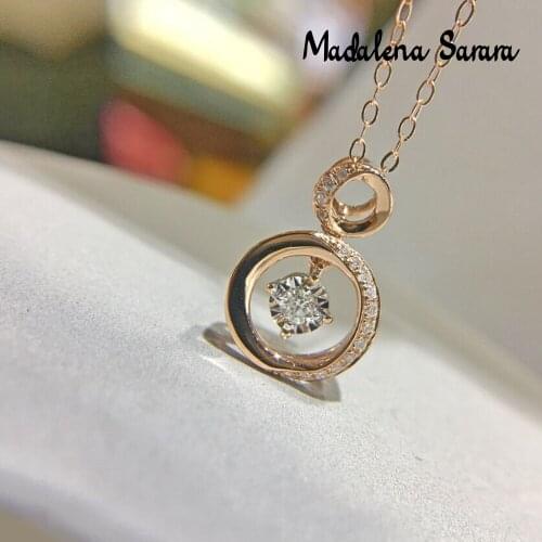 MADALENA SARARA Pure 18K Gold Unique Diamond Pendant Necklace Women Jewelry Au750 Pure Gold Chain Necklace Slide Circle Style