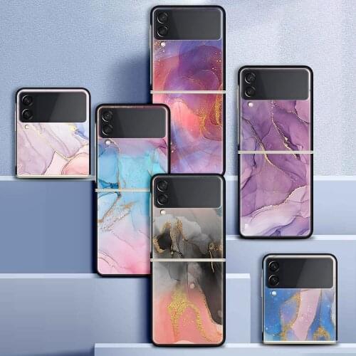 Case For Samsung Galaxy Z Flip 3 5G Funda ZFlip3 Luxury Black PC Hard Shockproof Back Phone Coque Shell Vintage Marble