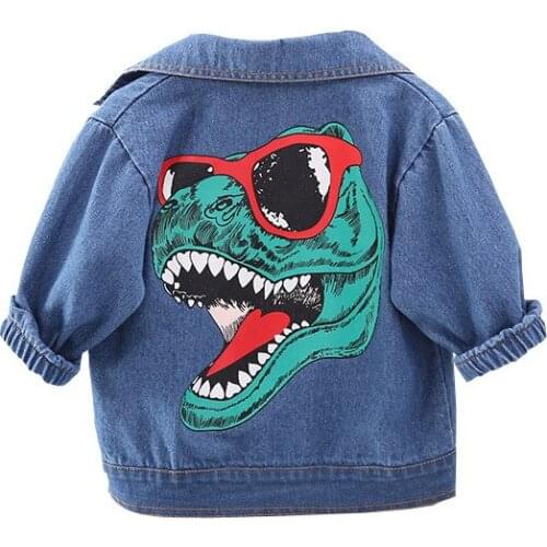 Childrens and Kids New King Dragon Print Denim Jacket and Girls Wearing Denim Coat for Girls 1 2 3 4 Ages Free Shipping