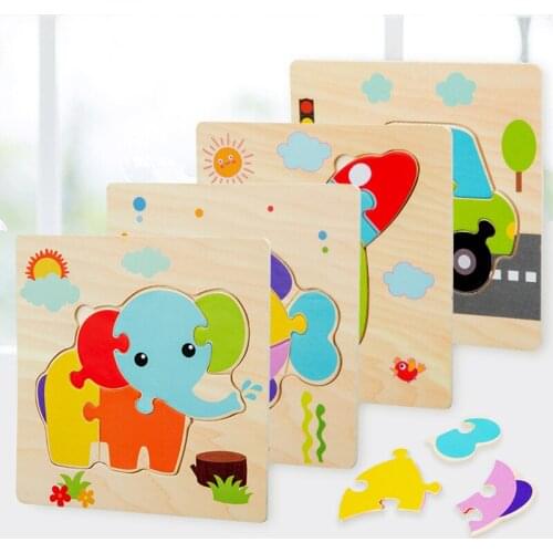 Montessori Games Baby Toys Animals traffic Kids 3D Puzzles Wooden Cartoon Cognition Puzzle Toy Matching Educational Game Gift