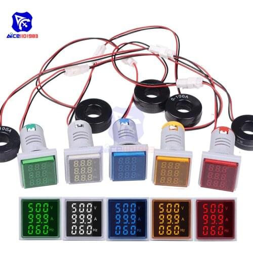 Diymore ST17VAH 22mm Indicator LED Digital Voltage Current Frequency Meter AC 60 -500V 6 -100A 20 -75Hz Test Detector with Coil