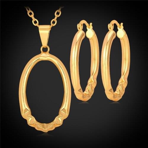 Round Pendant Necklace Hoop Earrings Set Gold Color MGC Wholesale Simple Fashion Jewelry Set For Women PE438