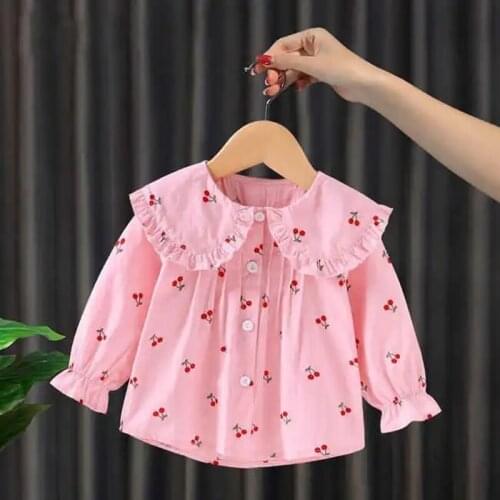 Girls Cute Top Long Sleeve 1-7t Print Doll Collar Sweet Shirt Button Up Princess Shirts Plaid Cotton Kids Blouse Girls Tops Ropa