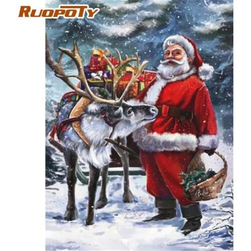 RUOPOTY 60x75cm Painting By Numbers Frameless Oil Paint By Numbers Animal Deer And Santa Claus Digital Painting On Canvas