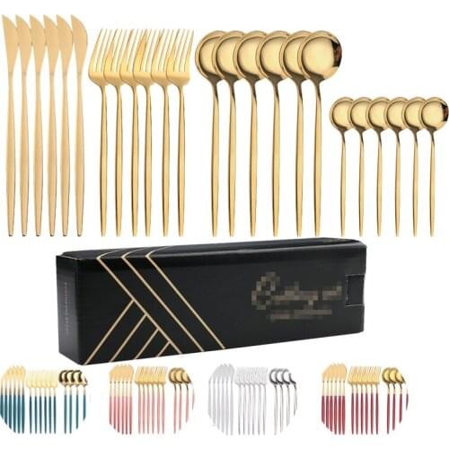 24pcs Cutlery Set Stainless Steel Tableware Knife Fork Spoon Set Western Dinnerware Home Kitchen Travel Children Utensils Sets