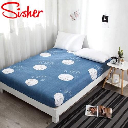 Cartoon Printed Mattress Cover Fitted Bed Sheet with Elastic Band Modern Bed Covers Mattress Protector Bedspread (No Pillowcase)