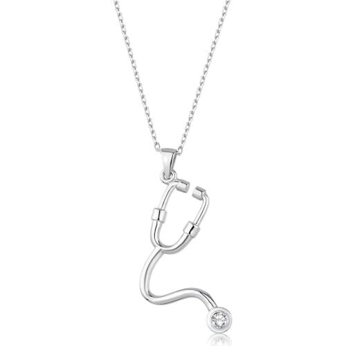 18K Gold Natural Diamond Stethoscope Necklace PN1001ST-1