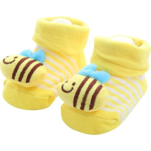 Newborn Baby Prewalker Cotton Floor Socks Cute 3D Cartoon Animal Rainbow Stripe Anti-Skid Sole Infant Cuffed Slipper Shoes 0-12M