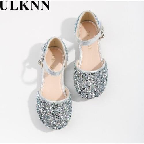 ULKNN Girls Sandals New Summer 2021 Baotou Hollow Sequins Children Princess Girl Soft Bottom Shoes Kids Rhinestone Shoe